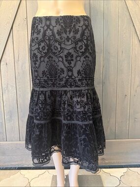 Express Black Velvet Burnout Tiered Midi Skirt